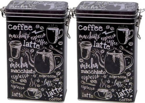 Trendoz 2x Zwarte Koffieblikken/bewaarblikken Met Cafe Print 19 Cm - Voorraadblikken