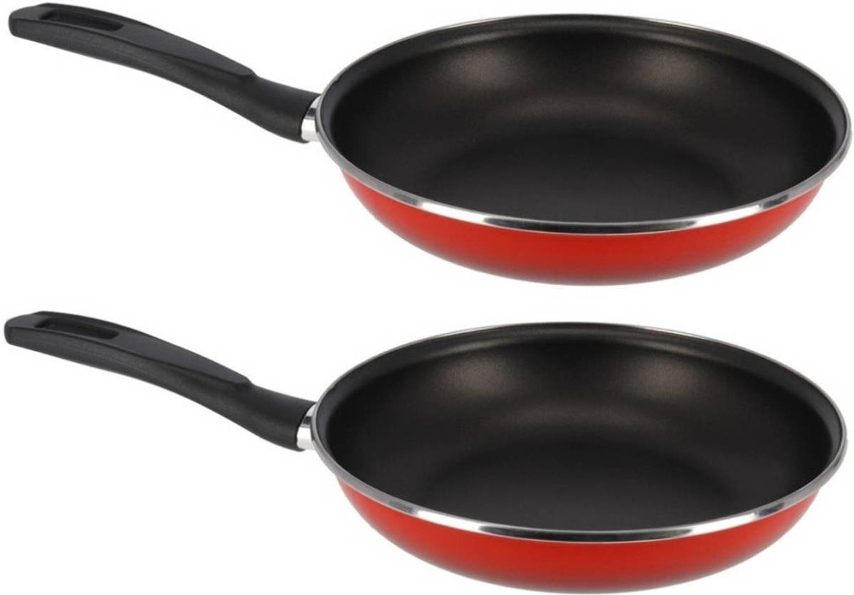Shoppartners Set Van 2x Stuks Merida Professionele Rode Koekenpan Voor Alle Hittebronnen 28 Cm - Koekenpannen