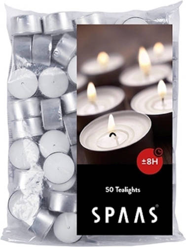 Candles by Spaas Spaas Theelichtjes - Waxinelichtjes - 8 Branduren - 50 Stuks - Wit