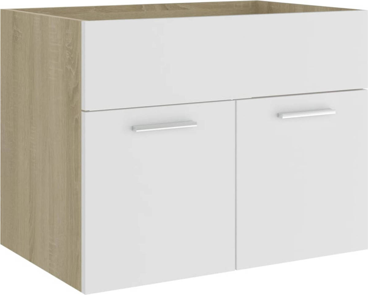 VidaXL Wastafelkast 60x38,5x46 Cm Spaanplaat Wit En Sonoma Eikenkleur
