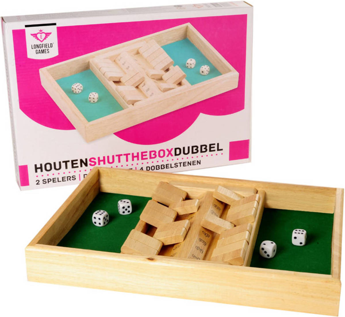 Longfield Games Longfield Shut The Box Dubbel Spel - 34 X 34 X 4 Cm