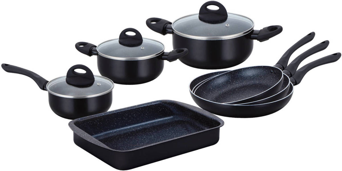 Herzberg 10 Pieces Marble Coated Cookware Set - Black