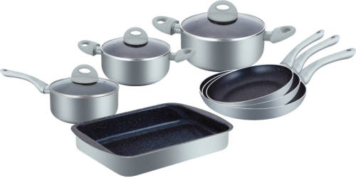 Herzberg 10 Pieces Marble Coated Cookware Set - Silver