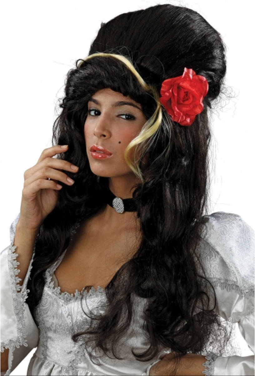Bristol novelty Amy Winehouse Pruik Met Roos - Verkleedpruiken