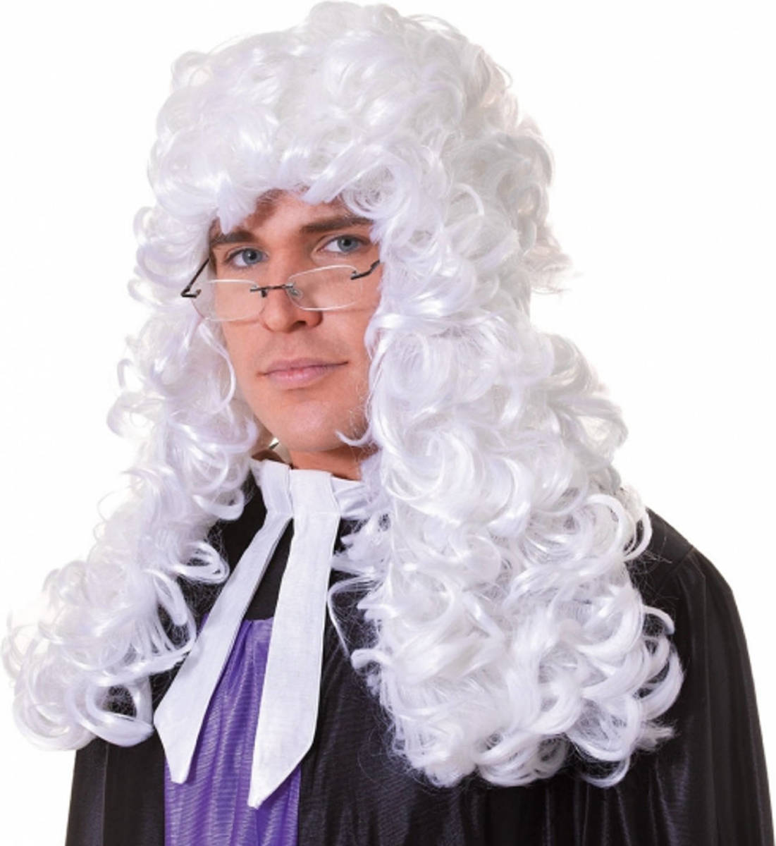 Bristol novelty Lange Witte Rechterpruik Met Krul - Verkleedpruiken