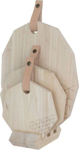 TAK Design - Snijplanken Polygon - Rubberhout Met Leer - Set Van 3 Stuks - TAK Design