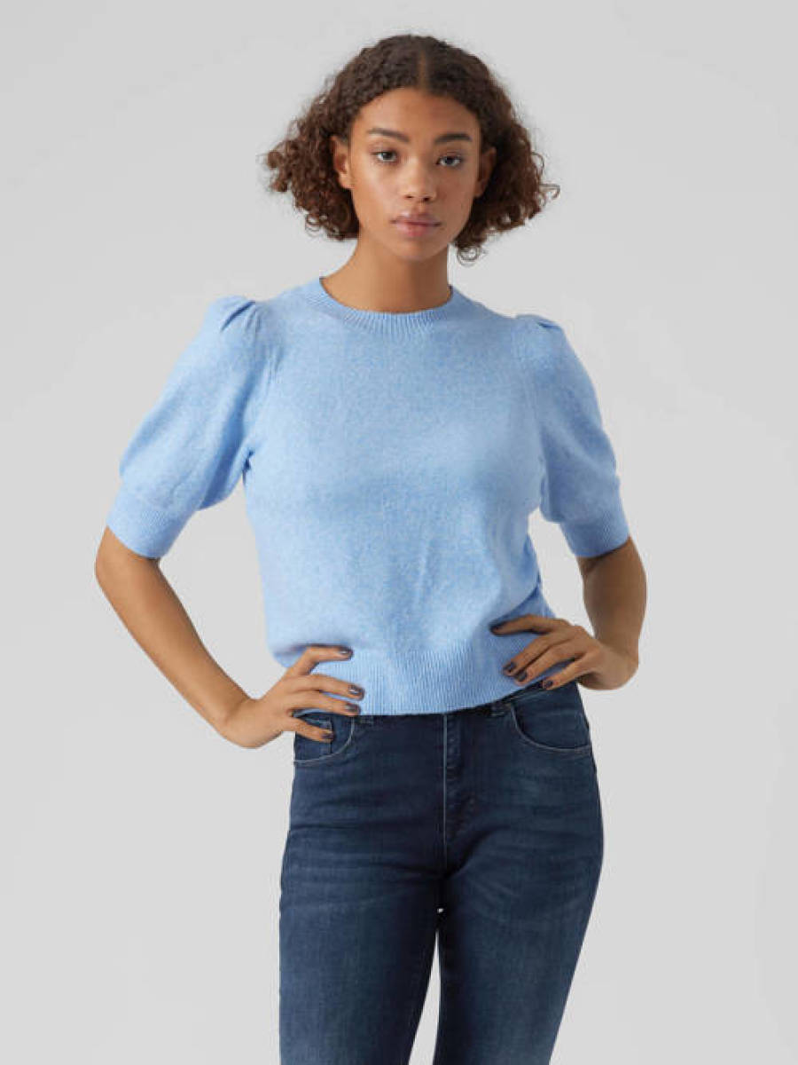 VERO MODA gemêleerde gebreide trui VMDOFFY van gerecycled polyester blauw