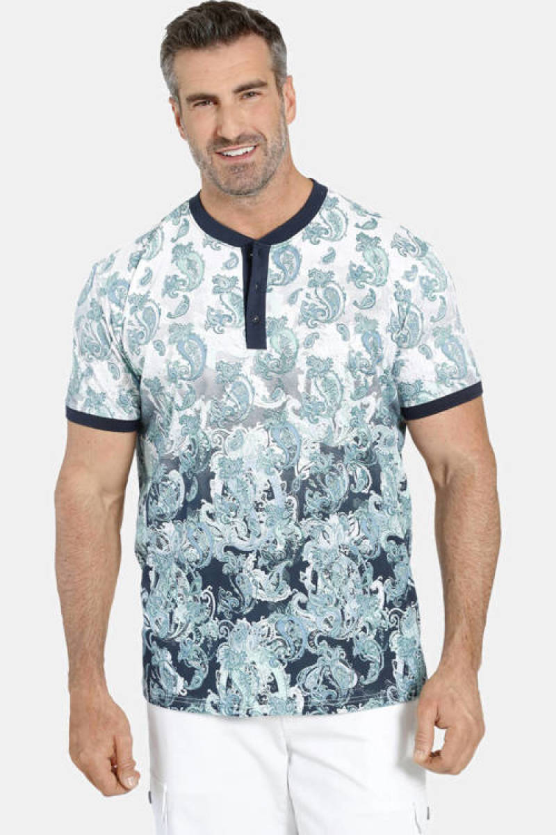 Charles Colby regular fit T-shirt EARL COLLYNS Plus Size met all over print blauw