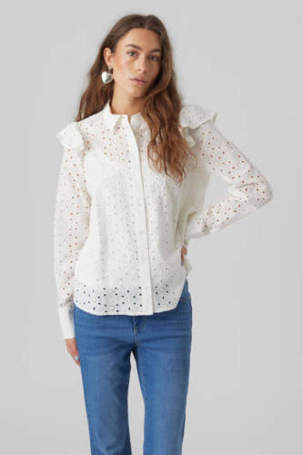 VERO MODA geweven blouse VMISABEL met ruches wit