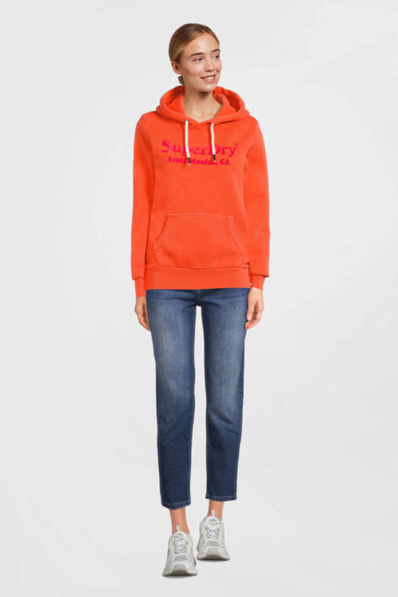 Superdry hoodie met logo oranje/rood