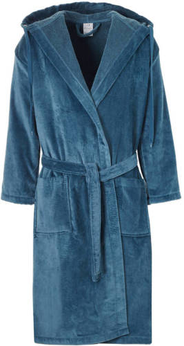 Vandyck velours badjas met capuchon blauw