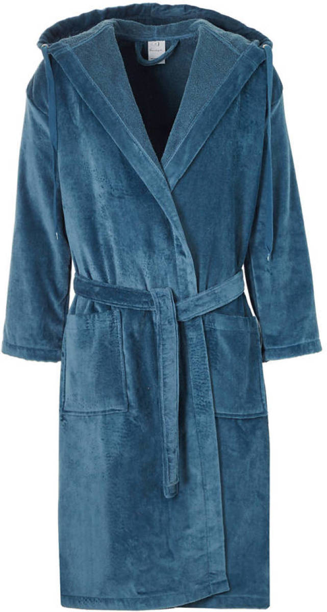 Vandyck velours badjas met capuchon blauw