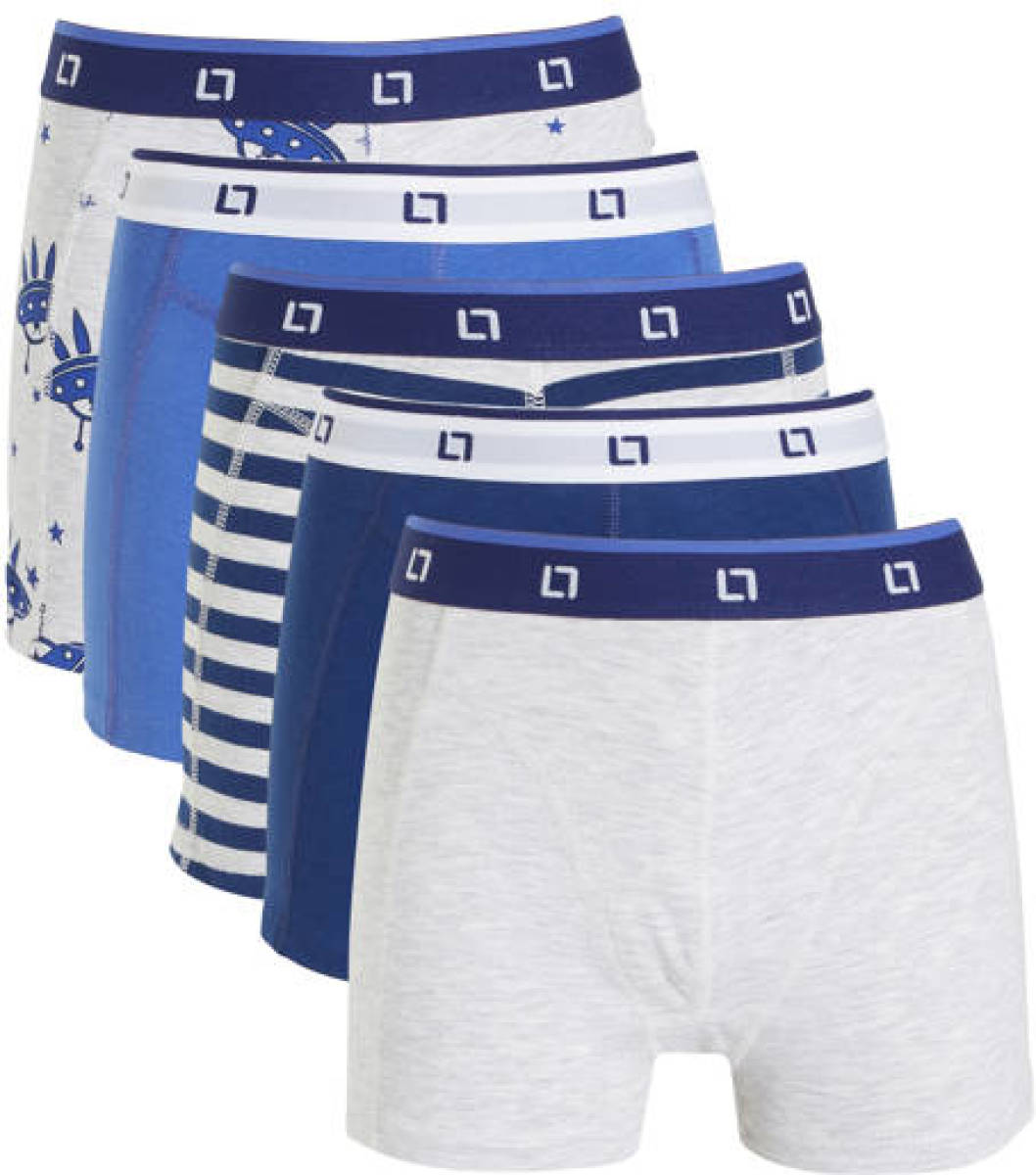 Little Label boxershort van biologisch katoen - set van 5 blauw/lichtgrijs