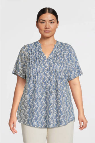 Exxcellent top Stacie met all over print offwhite/helderblauw