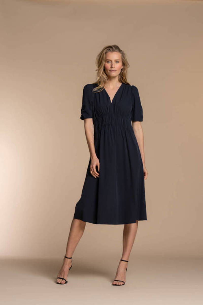 Geisha jurk met plooien donkerblauw