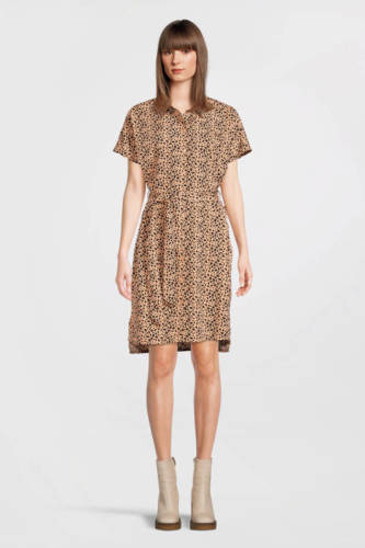 VERO MODA blousejurk VMJENNY met all over print en ceintuur lichtbruin/zwart