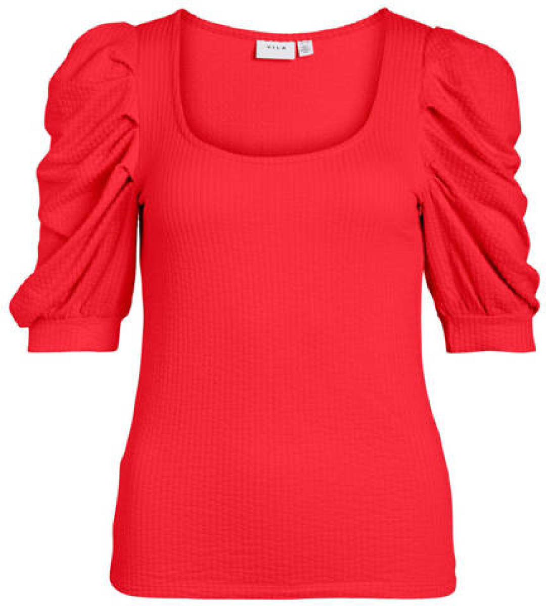 VILA ribgebreide top VICORINAA van gerecycled polyester rood