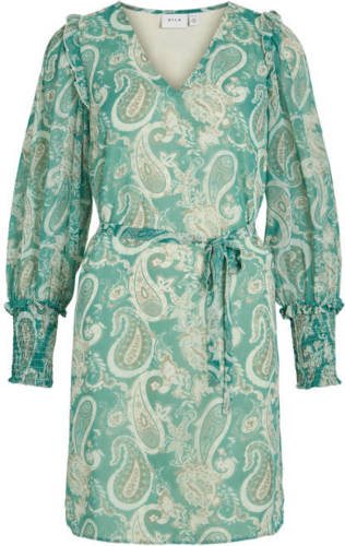 VILA jurk VIAVELINE van gerecycled polyester groen/ecru