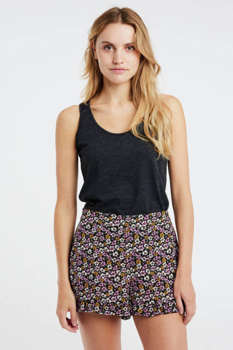 Protest gebloemde straight fit short zwart/roze/oranje