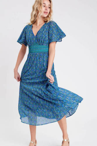 Cache Cache semi-transparante jurk met all over print en plooien blauw