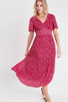 Cache Cache semi-transparante jurk met all over print en plooien fuchsia