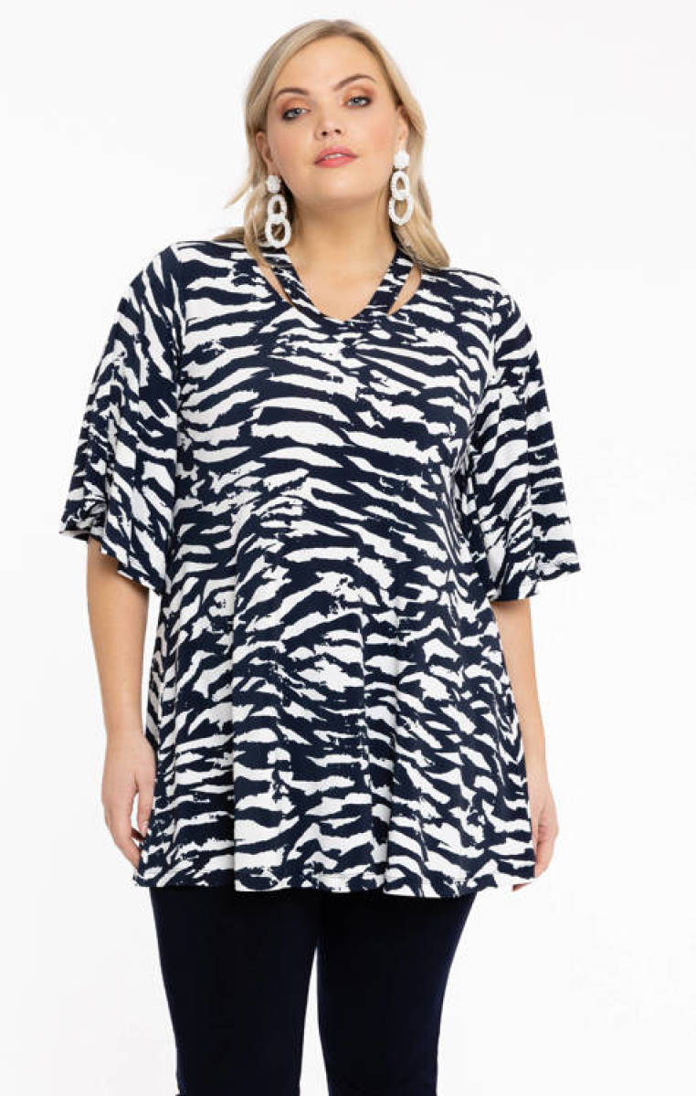 Yoek Loretta's Favourites tuniek van DOLCE travelstof donkerblauw/wit