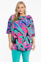 Yoek Loretta's Favourites top van DOLCE travelstof turquoise/roze/blauw