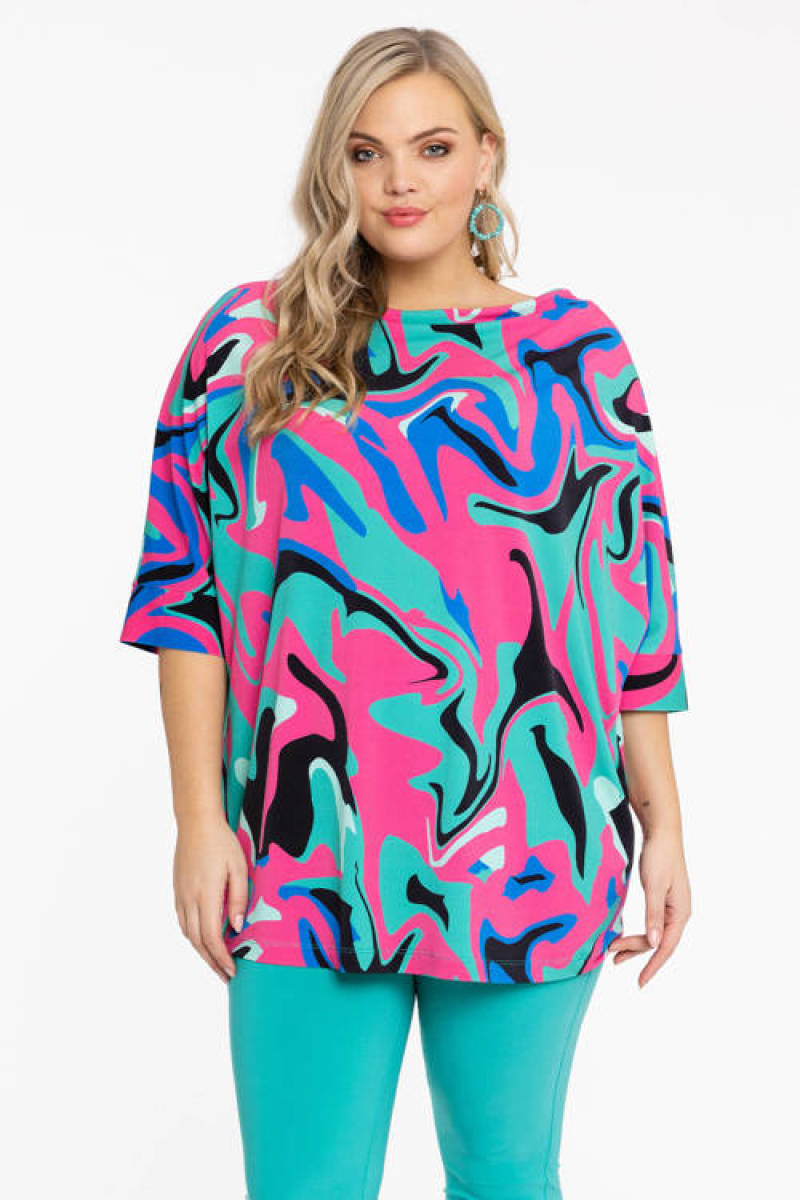 Yoek Loretta's Favourites top van DOLCE travelstof turquoise/roze/blauw