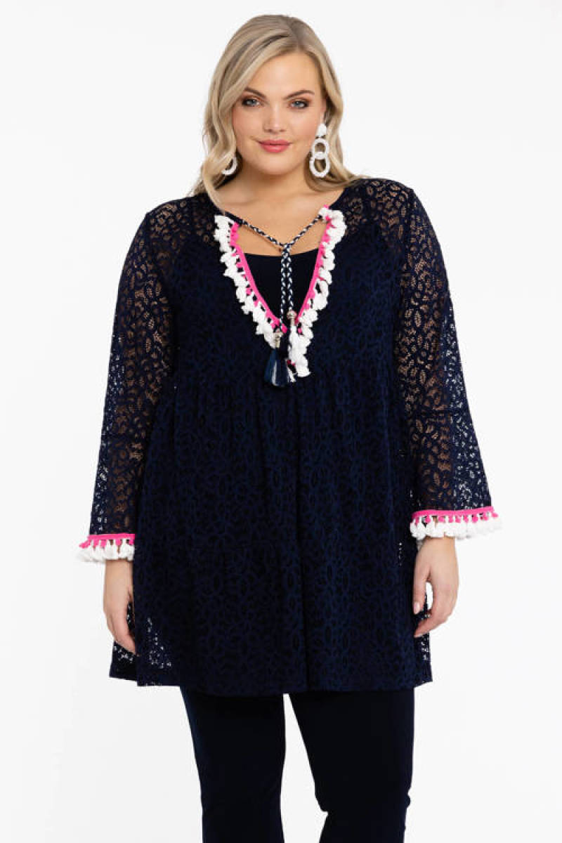 Yoek Loretta's Favourites tuniek van kant donkerblauw