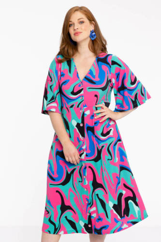 Yoek Loretta's Favourites midi-jurk turquoise/roze/blauw