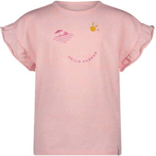 NONO T-shirt Kanou met printopdruk en ruches roze