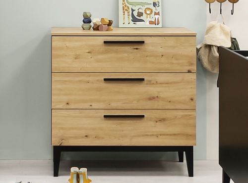 ToiToiKids Xem Commode 3 Laden - Matt Black/Oak