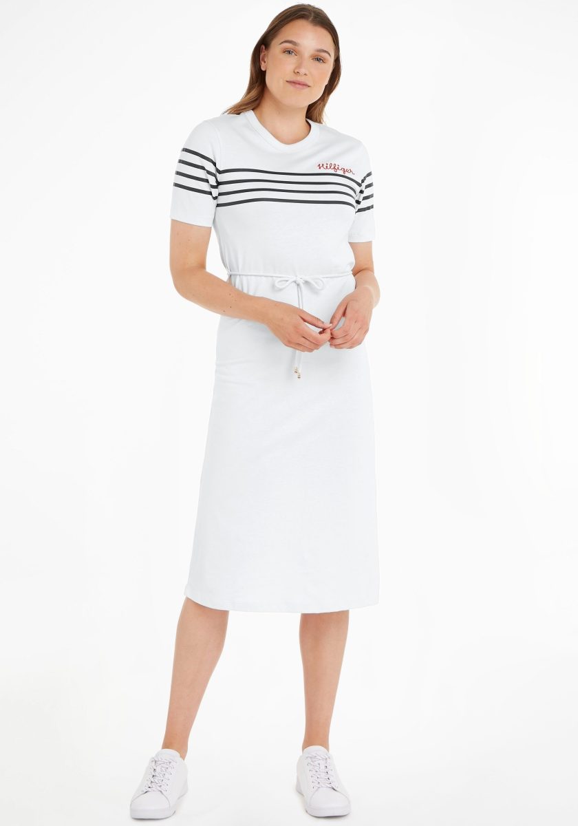 Tommy hilfiger Shirtjurk REG STRIPE EMB MIDI C-NK DRS SS