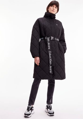 Calvin klein Doorgestikte jas BELTED QUILTED COAT met hoge staande kraag (set, 2-delig, Met een bindceintuur)