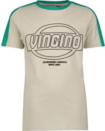 Vingino T-shirt met logo ecru/groen