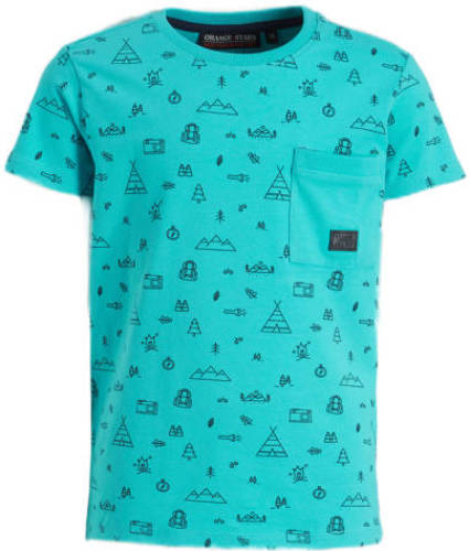 Orange Stars T-shirt Marcello met all over print turquoise