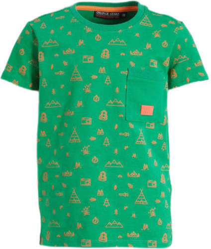 Orange Stars T-shirt Marcello met all over print groen