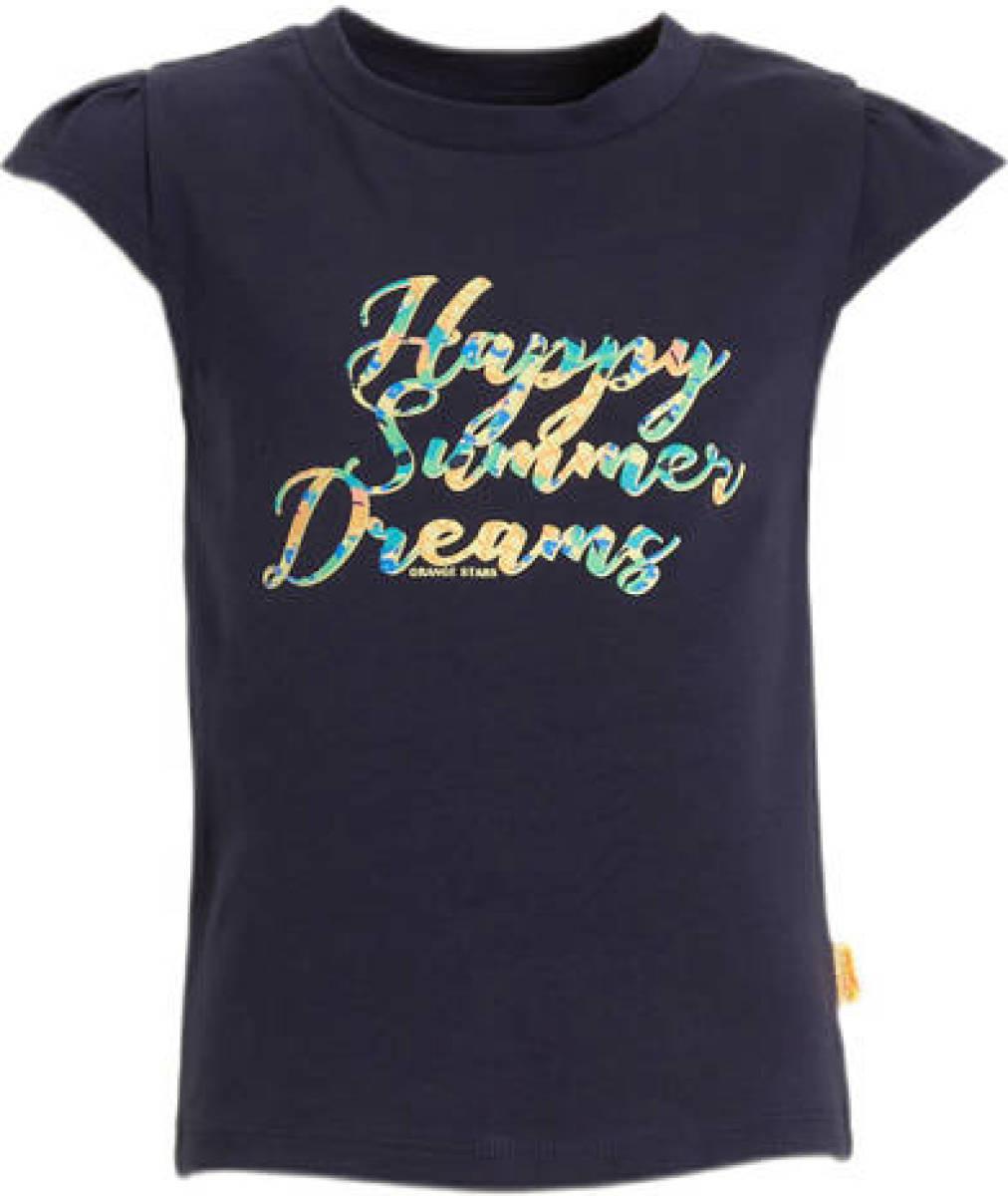 Orange Stars T-shirt Marlynn met tekst donkerblauw