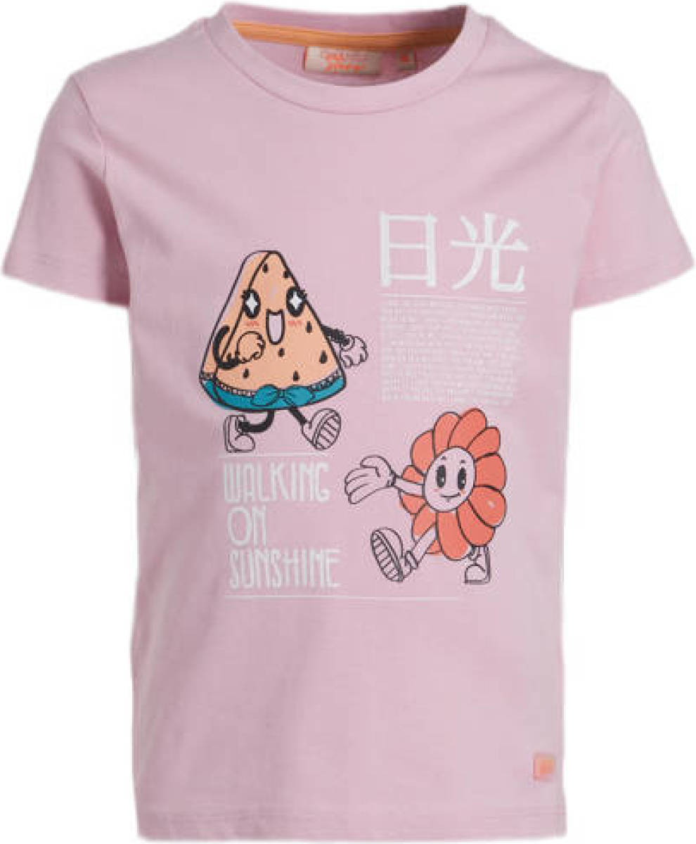 Orange Stars T-shirt Mariska met printopdruk paars