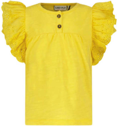 Like Flo T-shirt met ruches met broderie geel