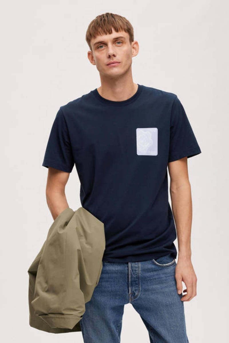 SELECTED HOMME regular fit T-shirt SLHCOREY met printopdruk sky captain