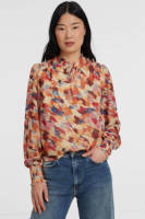 VILA geweven top VICATARINA met all over print en ruches bruin/roze/terra