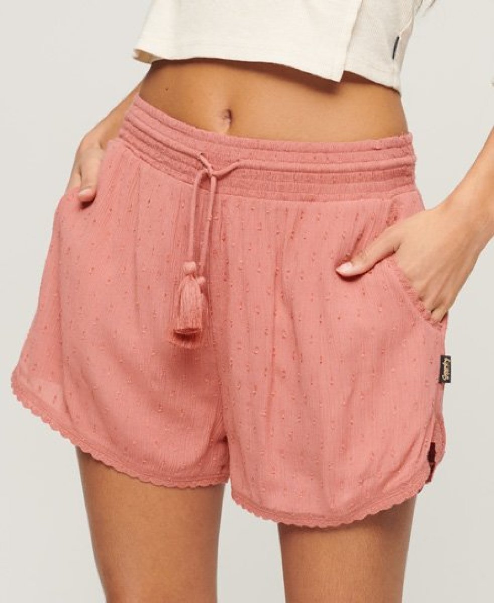 Superdry high waist regular fit short met textuur roze