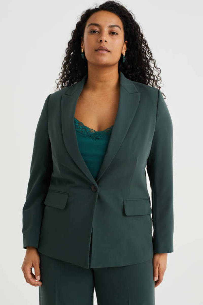 WE Fashion Curve aansluitende blazer donkergroen
