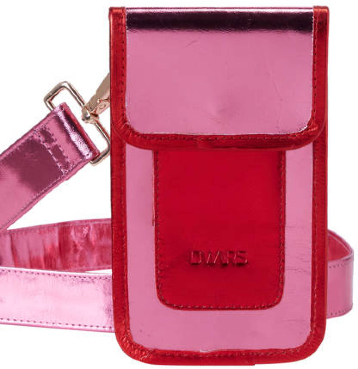 Dwrs metallic leren telefoontasje Izmir roze/rood