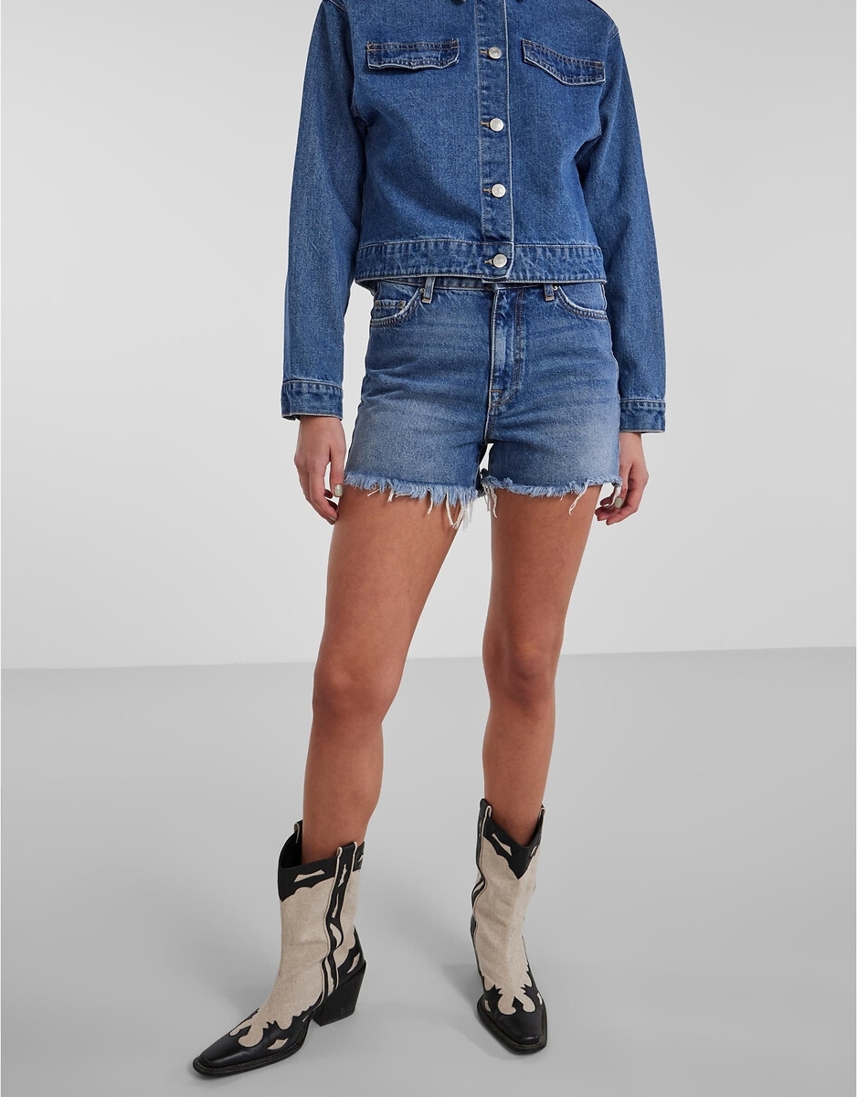 PIECES high waist regular fit denim short PCTULLA donkerblauw