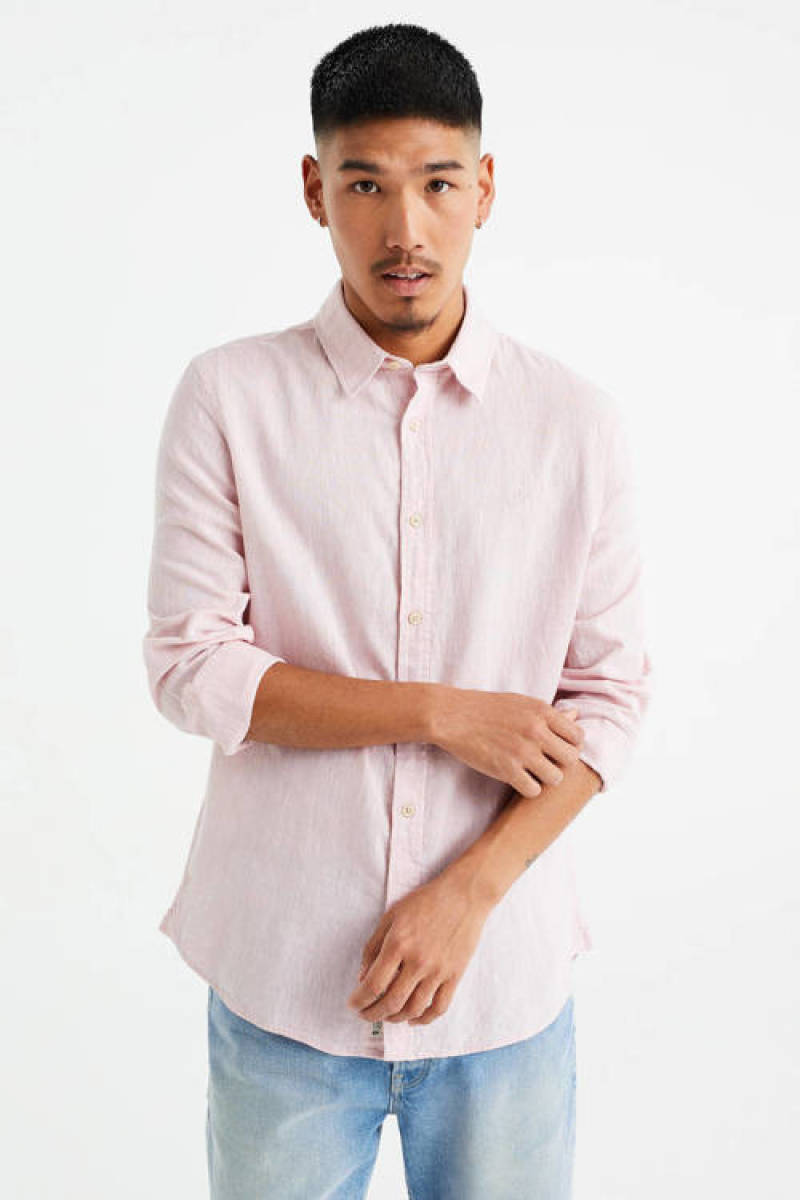 WE Fashion gestreept regular fit overhemd wood rose