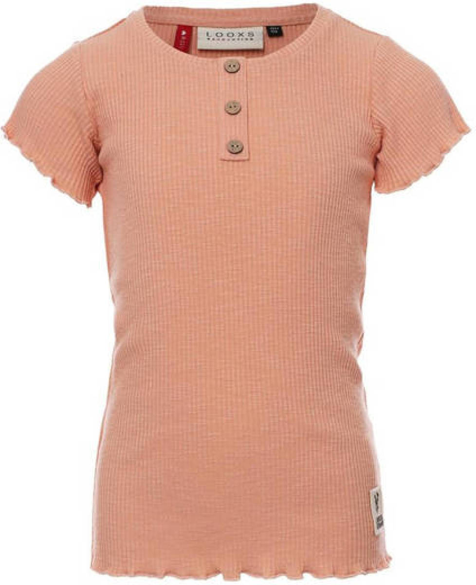 LOOXS little ribgebreid T-shirt met paisleyprint zalm