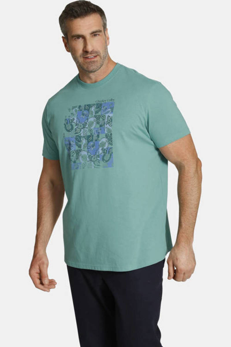 Charles Colby regular fit T-shirt EARL CHALMERS Plus Size met printopdruk groen