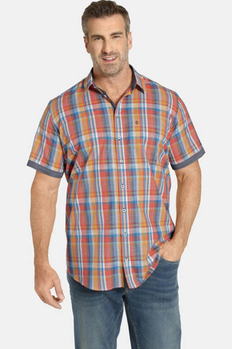 Charles Colby +FIT Collectie geruit regular fit overhemd DUKE CORMACK Plus Size oranje